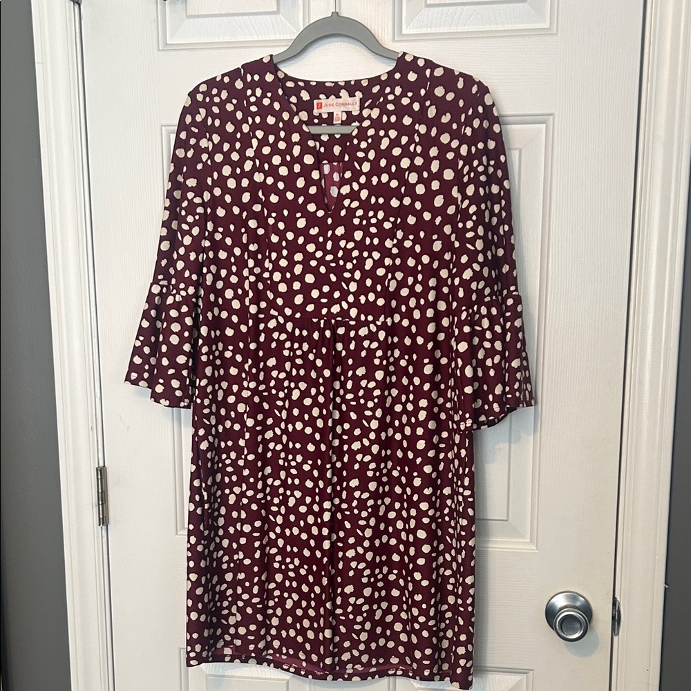 Jude Connally Maroon Dress with Cream Dot Print